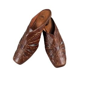 Nurture Brown Leather Cutout Slide Mules Square Toe Low Heel Women's Shoes 8.5